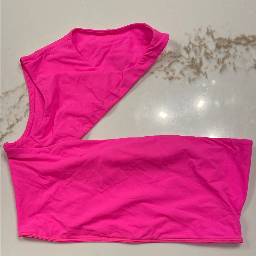 SKIMS Neon Pink One-Shoulder Crop Top Size L GREAT CONDITION!